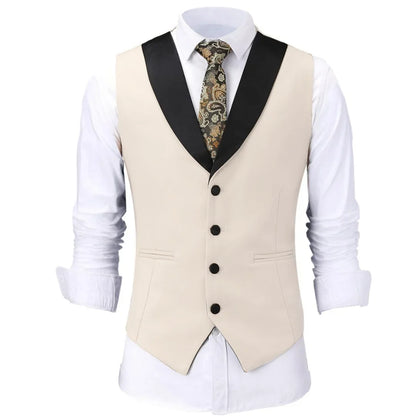 Men Vest White Single Button With Black Lapel Waistcoat For Wedding Birthday Banquet Party Business Work Daily Men Suit Vest