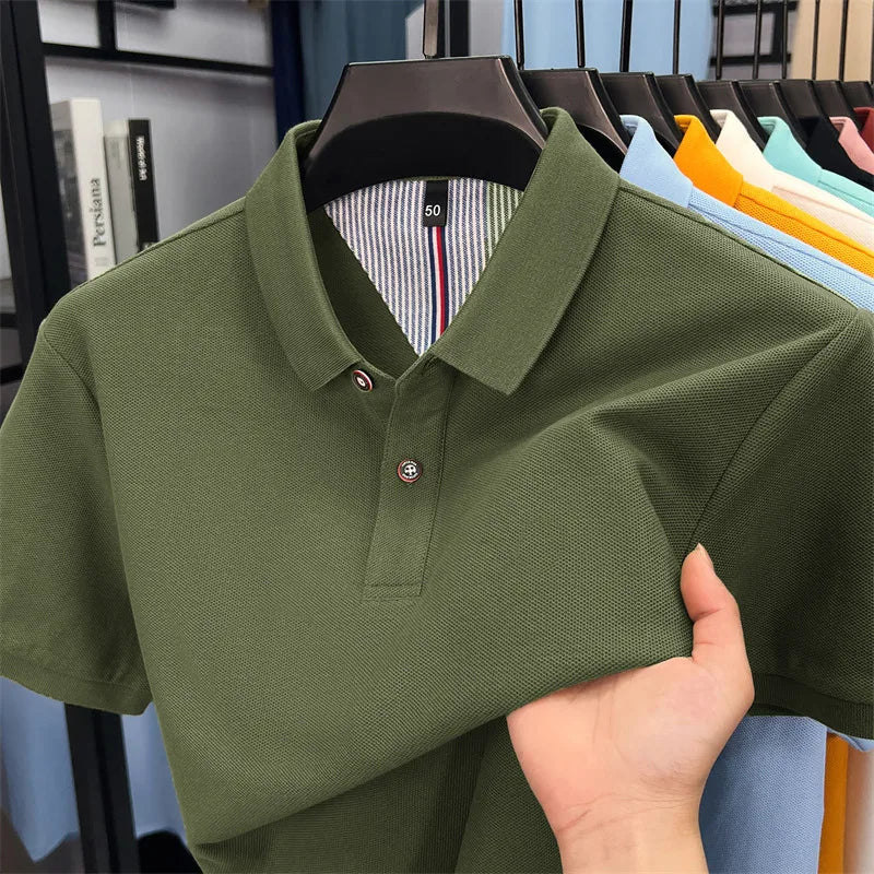 100% pure cotton high-end short sleeve polo shirt men's summer fashion new breathable Korean business casual golf brand T-shirt
