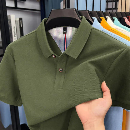 100% pure cotton high-end short sleeve polo shirt men's summer fashion new breathable Korean business casual golf brand T-shirt