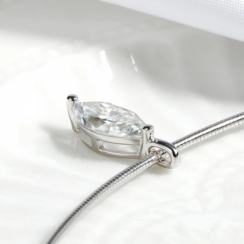 3CT 7*14MM Marquise Cut Moissanite Necklace for Women Solitaire Pendant Sparkling Chain Lab Diamond Pure 925 Jewelry