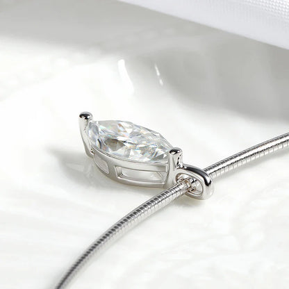 3CT 7*14MM Marquise Cut Moissanite Necklace for Women Solitaire Pendant Sparkling Chain Lab Diamond Pure 925 Jewelry