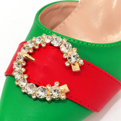 2022 Italian Design Leather Colorblock Pointed Toe High Heel Women's Sandals Fashion Everyday Matching Shoes and Bag Sets