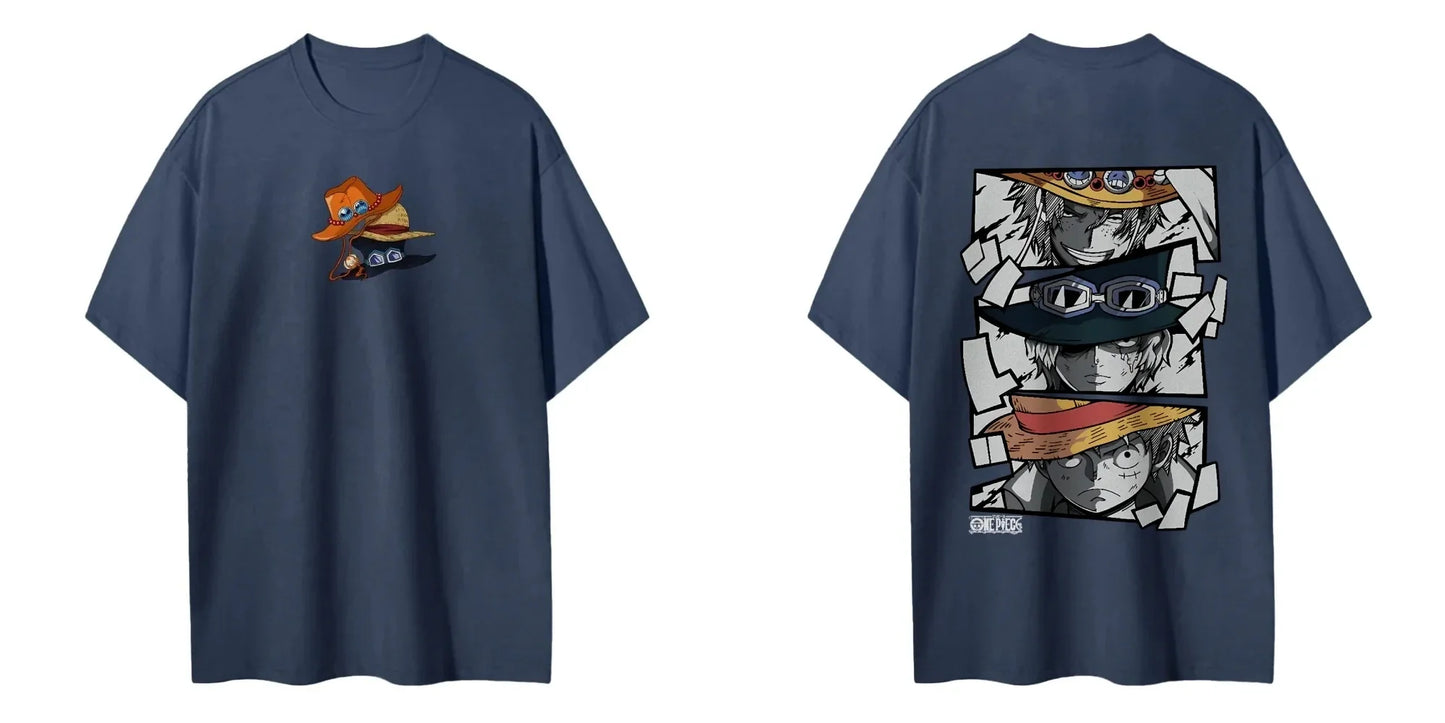 One Piece Men's Women's T-shirt Monkey D. Luffy Portgas D. Ace Sabo Anime Summer Spring Boy's Short Sleeves Parent-child Outfits