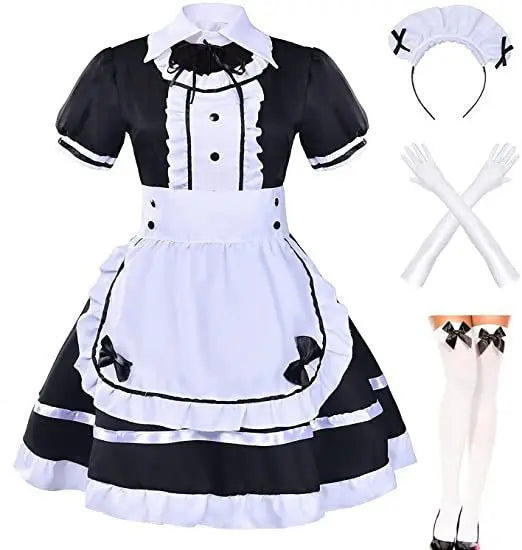 S-4XL Black White Cat Maid Outfit Cosplay Sexy Lolita Anime Cute Soft Girl Maid Uniform Appealing Set Stage Waiter Costumes