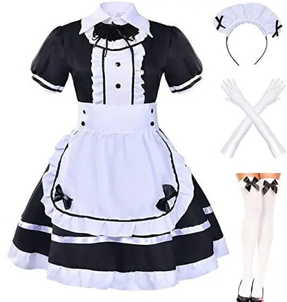 S-4XL Black White Cat Maid Outfit Cosplay Sexy Lolita Anime Cute Soft Girl Maid Uniform Appealing Set Stage Waiter Costumes