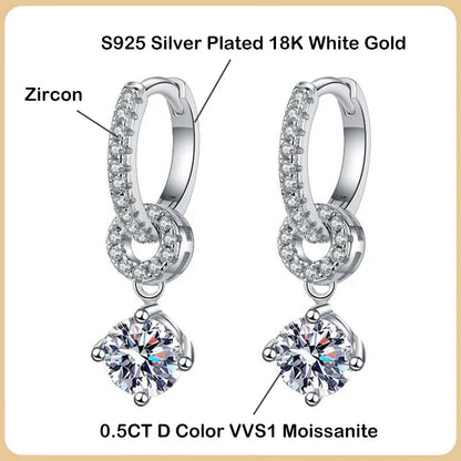 Real 1CT Moissanite Drop Earrings For Women Party Fine Jewelry S925 Sterling Silver GRA Certified Diamond Earring Wholesale