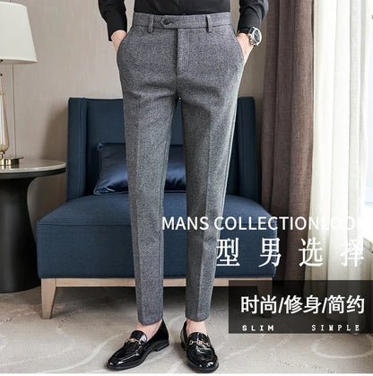 Autumn Winter Woolen Cloth Thickened Suit Pants High Quality Men Business Slim Trousers Formal Wear Office Social Dress Pants