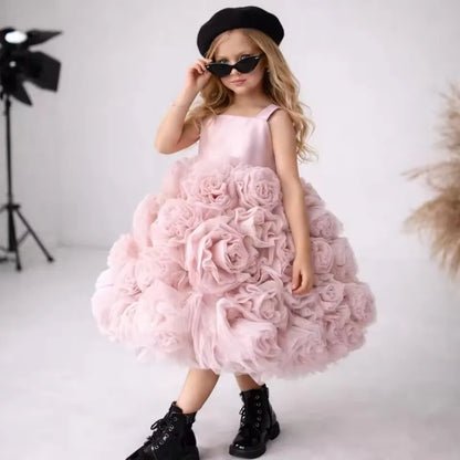 Flower Girl DressesLuxury White Ivory Flower Flower Girl Dresses Pearls Dubai Kids Princess Birthday Wedding Party Children Holi