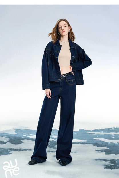 Women Denim Jeans 2025 Spring New Acetate Wide Leg Mid Low Waist Slim Fit Straight Wide Leg Pants