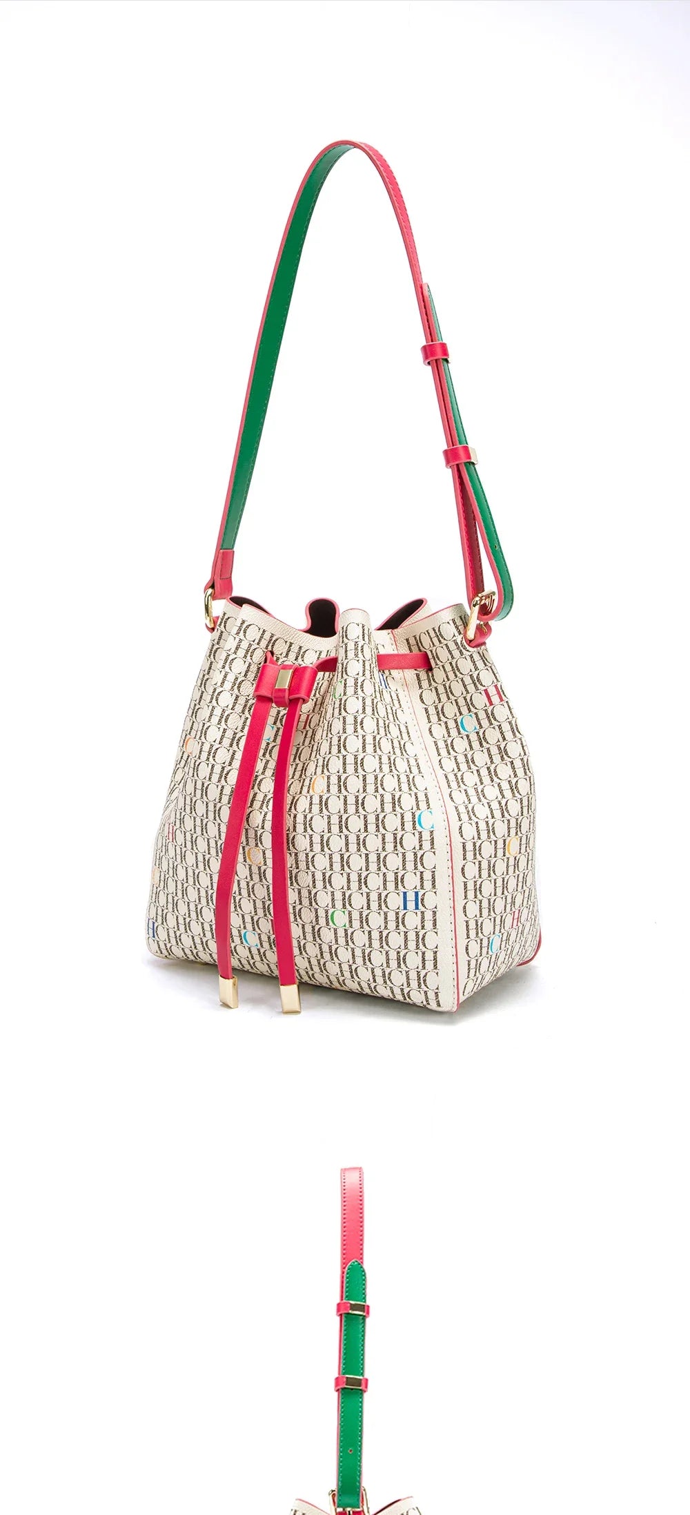 Letter Print Drawstring Opening Classic Women's Shoulder Bag Fashion Printed Bucket Bag Women's Vintage Crossbody Bag