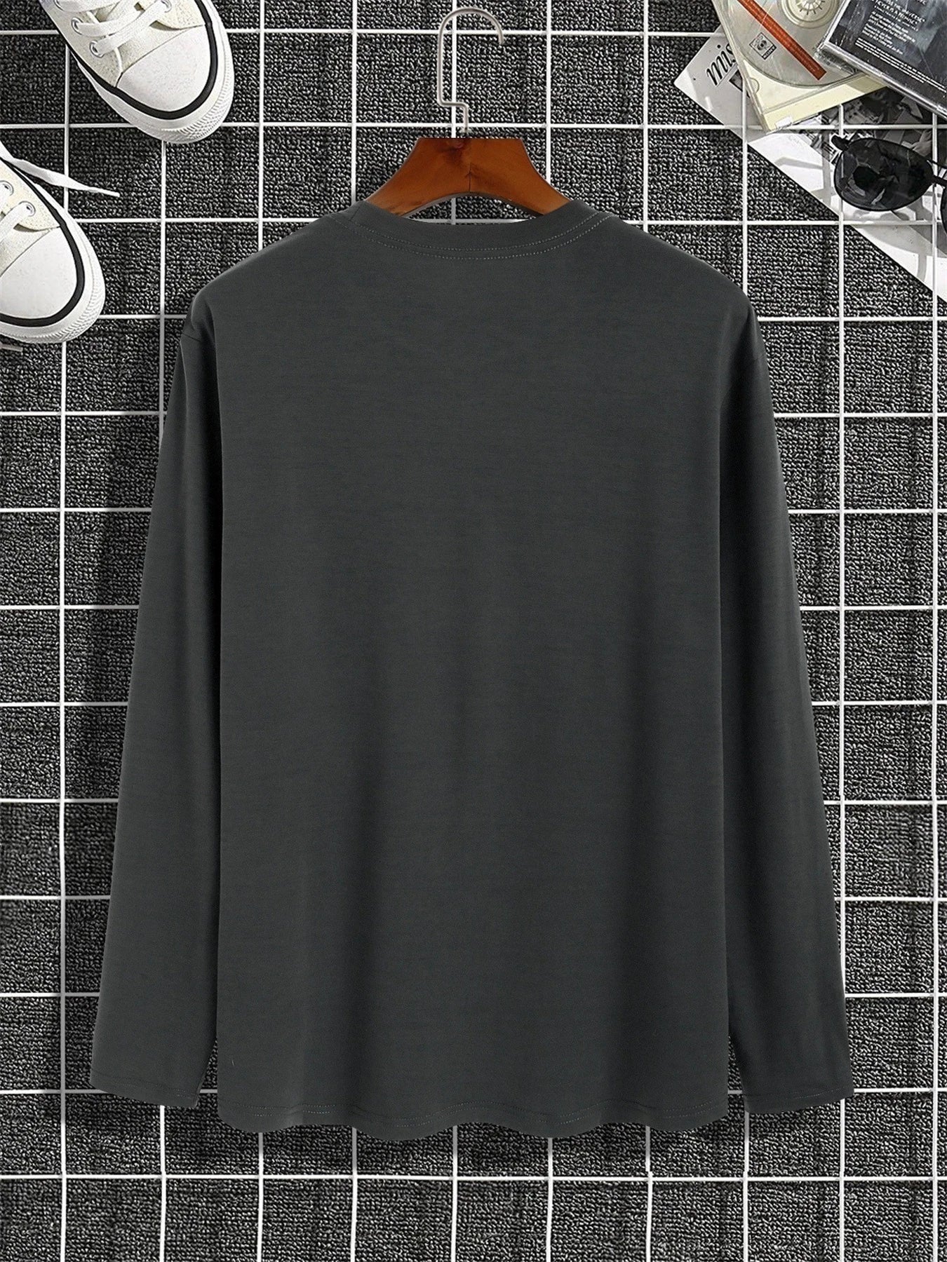 Men's 100% cotton loose fit sports casual Brooklyn New York letter printed round neck long sleeved T-shirt top