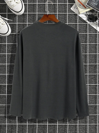 Men's 100% pure cotton loose and comfortable casual sports Brooklyn New York letter printed round neck long sleeved T-shirt top
