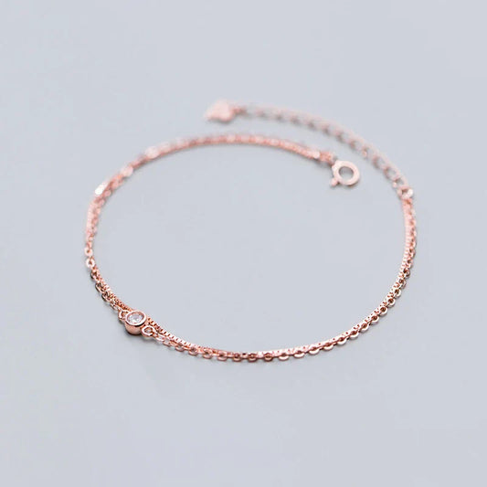 Véritable Bracelet Chaîne Maille Vénitienne Double Couche en Argent Sterling 925 avec Diamant Solitaire pour Femme, Bijou de Mode Élégant