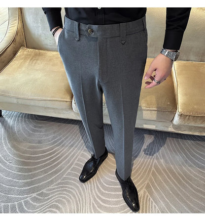 New Men Casual Solid Color Suit Pants Fashion Men Slim Fit Business Social Dress Pants Formal Wedding Social Party Male Trousers