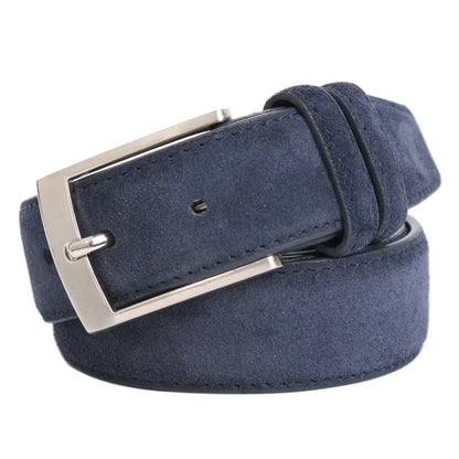 2025 Fashion Suede Belt Cow Genuine For Man And Lady With Oxford Fabric Strap Genuine Leather Luxury Pin Buckle Blue Belts