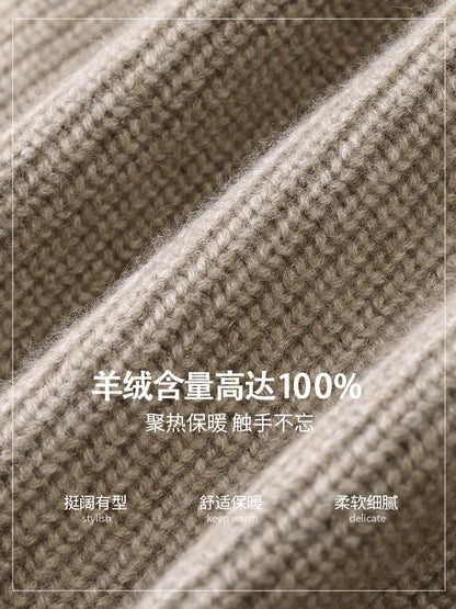 100% Pure Cashmere Sweater for Men's Cardigan Half Turtleneck Knitted Jacket for Winter High-End Business Thickened Sweater