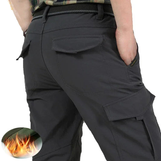 Men Winter Cargo Pants Elastic Waist Travel Softshell Fleece Pants Waterproof Windproof Thermal Warm Long Trousers Plus Size 4XL