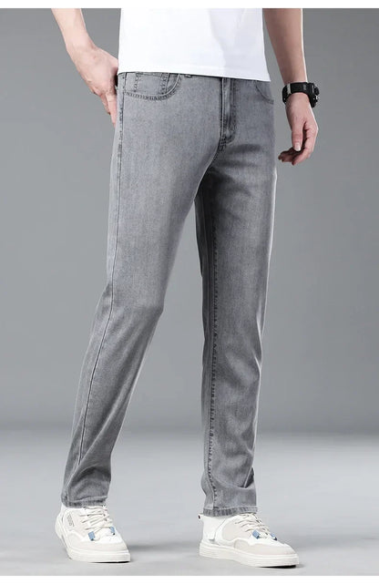 New Men's Thin Lyocell Jeans Soft Business Stretch Fashion Trousers Slim Brand Casual Elasticity Denim Pants Male Clothes