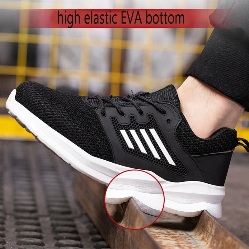Fashion Safety Shoes Men Steel Toe Sneakers Puncture Proof Breathable Work Boots Man Comfy Work Shoes Slip and Oil Resistant