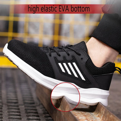 Fashion Safety Shoes Men Steel Toe Sneakers Puncture Proof Breathable Work Boots Man Comfy Work Shoes Slip and Oil Resistant