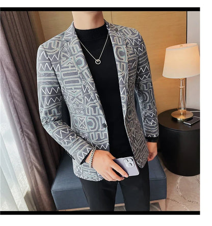 High Quality Men's Printed Suit Jacket for Men Autumnn Fashion Slim Fit Casual Business Blazers Wedding Social Dress Coats 4XL-M