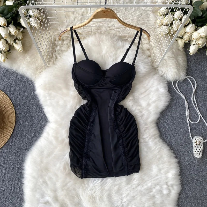 Woman Plus Size Sexy V-Neck Strap Dress Lace Trim Slim Short Dress Women Fashion Comfortable Dress Party Hotsweet