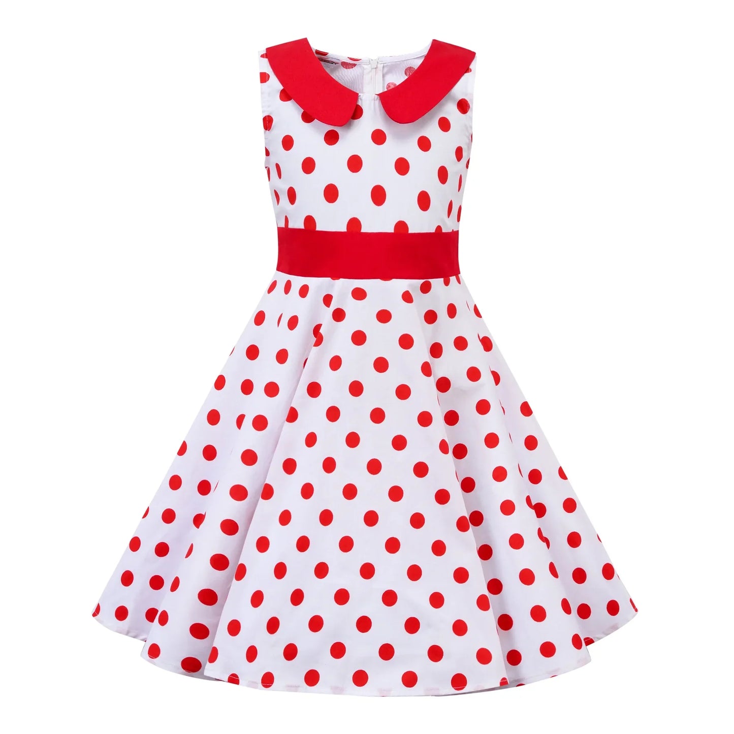LPATTERN Girls' Vintage Rockabilly Dress Party Retro Polka Dot Floral Pattern A-line Dresses Pleated Skirt Knee-Length for 4-10Y