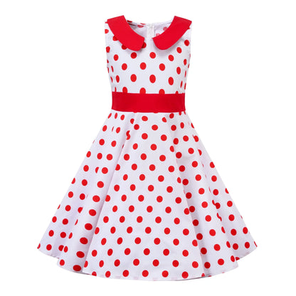 LPATTERN Girls' Vintage Rockabilly Dress Party Retro Polka Dot Floral Pattern A-line Dresses Pleated Skirt Knee-Length for 4-10Y