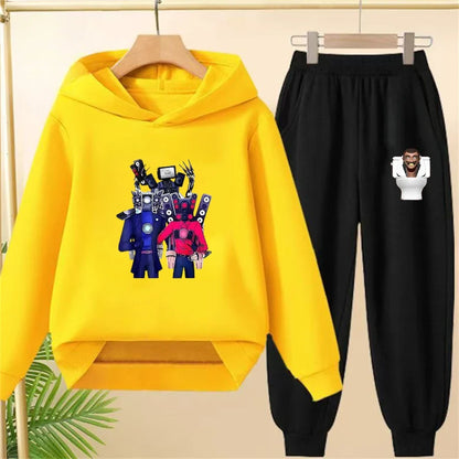 Skibidi Toilet Children's Autumn Winter Hoodie Black Pullover Boys Girls Toddler 2-12Yrs Top+Trousers Coat Casual Fashion Set
