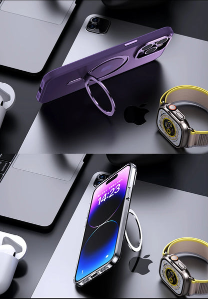 360° Rotating Stand Magnetic Orange Case For iPhone 17 Pro Max 17Air 17Pro Luxury Metal Button Folding Bracket Shockproof Cover
