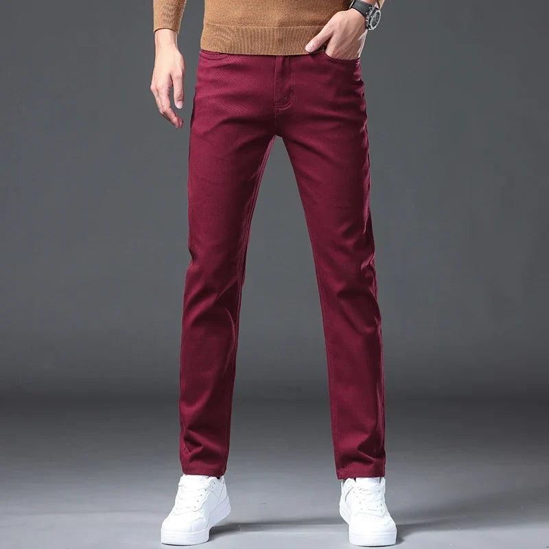 Large Size 42 44 Autumn 96% Cotton Men's Stretch Slim Jeans ArmyGreen Soft Comfortable Casual Straight Denim Pants Trousers