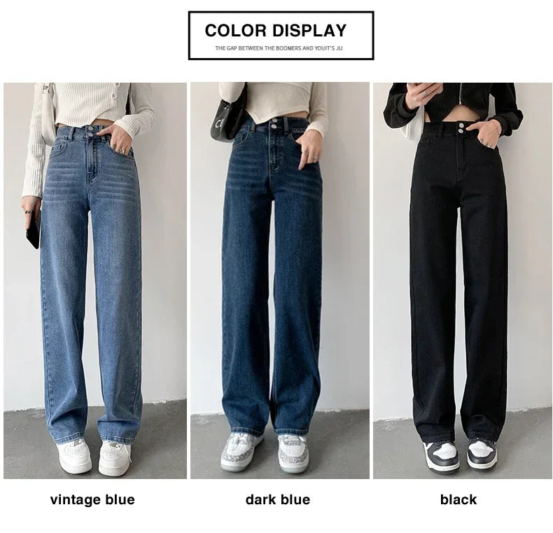 Loose Straight Women's Jeans Fashion Stretch Soft Drape Multi-button High Waist Denim Trousers Street Fashion Female Clothing