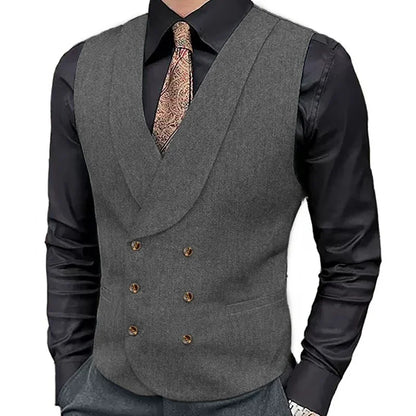 Men Vest Brown Herringbone Double Button With Lapel Waistcoat For Wedding Business Formal Banquet Work Daily Men Suit Vest