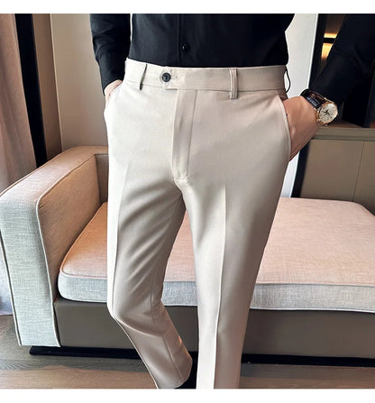 2024 Spring Autumn Fashion Business Casual Pants Men's Straight Leg Slim Fit Suit Pants Formal Office Social Wedding Dress Pants