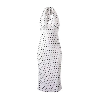 2024 Summer New Women's French European and American Wave Point Sleeveless Hanging Neck Printed Temperament Strap Dress
