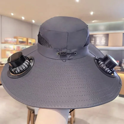 Large Size Quick Dry Bucket Hat with Solar Powered Fan USB Charging Sun Hat for Men Outdoor Hiking Camping Fishing Cooling Wear