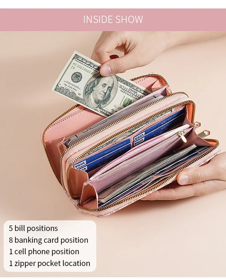 Double Zipper Wallets Women Men Long Coin Purses Cards Holder Handbags Billfold Wristlet Wallet Clutch Money Bags M Letter Purse