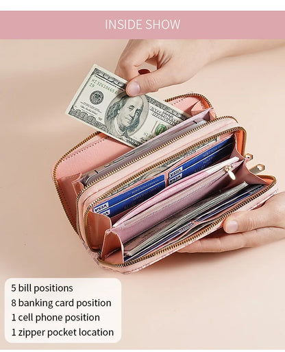Double Zipper Wallets Women Men Long Coin Purses Cards Holder Handbags Billfold Wristlet Wallet Clutch Money Bags M Letter Purse