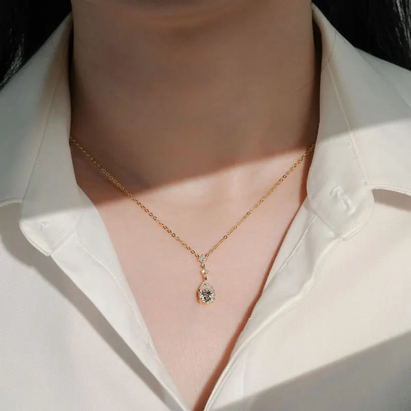 Exquisite 7x10mm Pear Cut Moissanite Pendant Necklace With Certificate for Women 925 Sterling Silver Chains Jewerly Gift