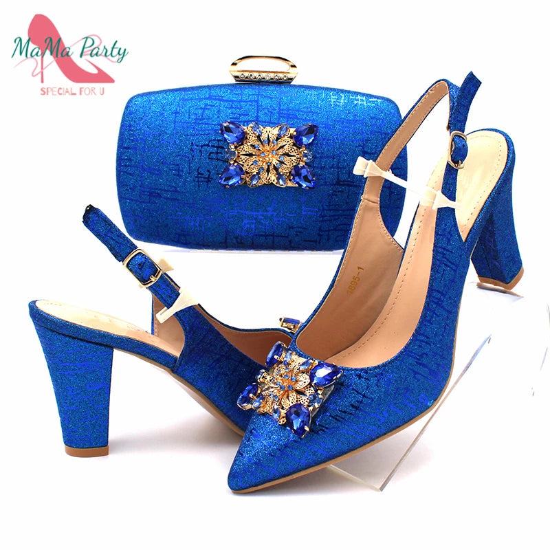 Color Italian Classics Design African Women Shoes and Bag Set High Quality with Shinning Crystal for Wedding Party