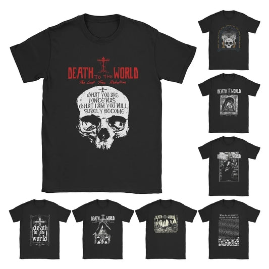 Vintage Russian Orthodox Saying Inscriptions Skull T-Shirts Men O Neck Cotton T Shirt Death to World Tee Plus Size Clothing