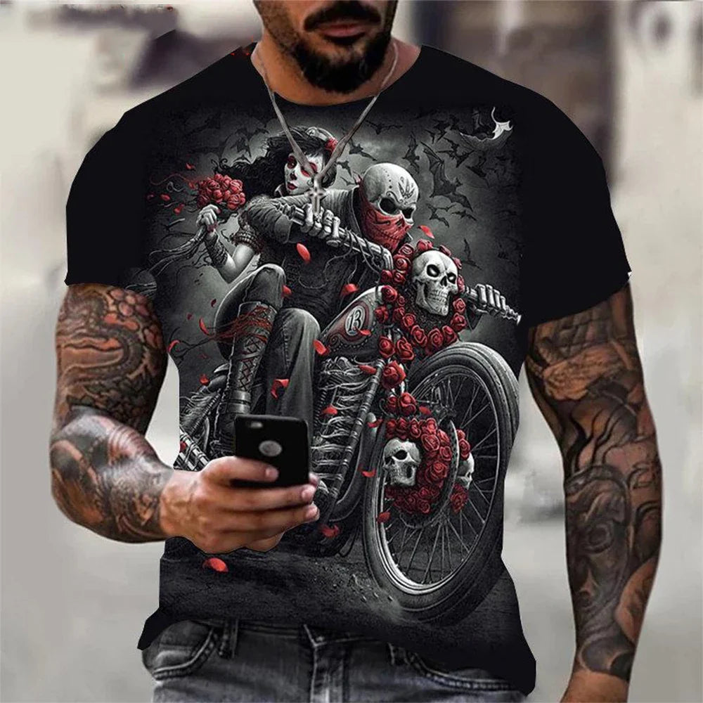 Summer Fashion Retro Skull 3D Printed T-shirt Hip Hop Personality Super Cool Horror Casual T-shirt