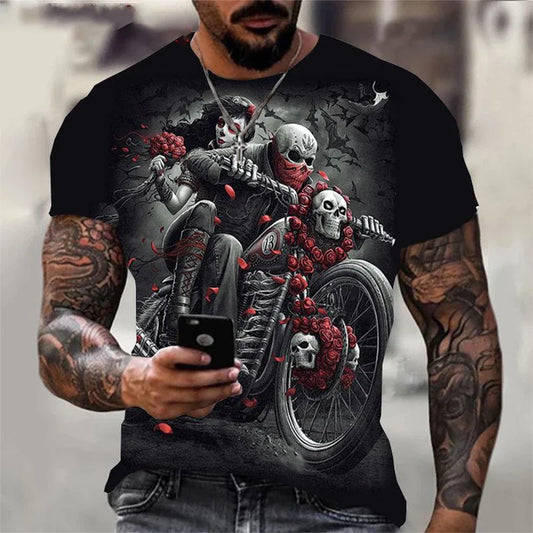 Summer Fashion Retro Skull 3D Printed T-shirt Hip Hop Personality Super Cool Horror Casual T-shirt