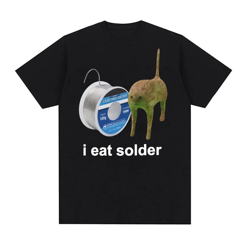 I Eat Cement Cursed Cat Funny Meme T Shirt for Men Women Fashion Casual Short Sleeve T Shirts Male Oversized Cotton T-shirt Tops