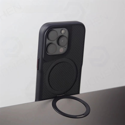 Luxury For Magsafe Shockproof Frame Armor Case For iPhone 13 15 12 14 16 17 Pro Max Metal Bracket Carbon Fiber Pattern Cover