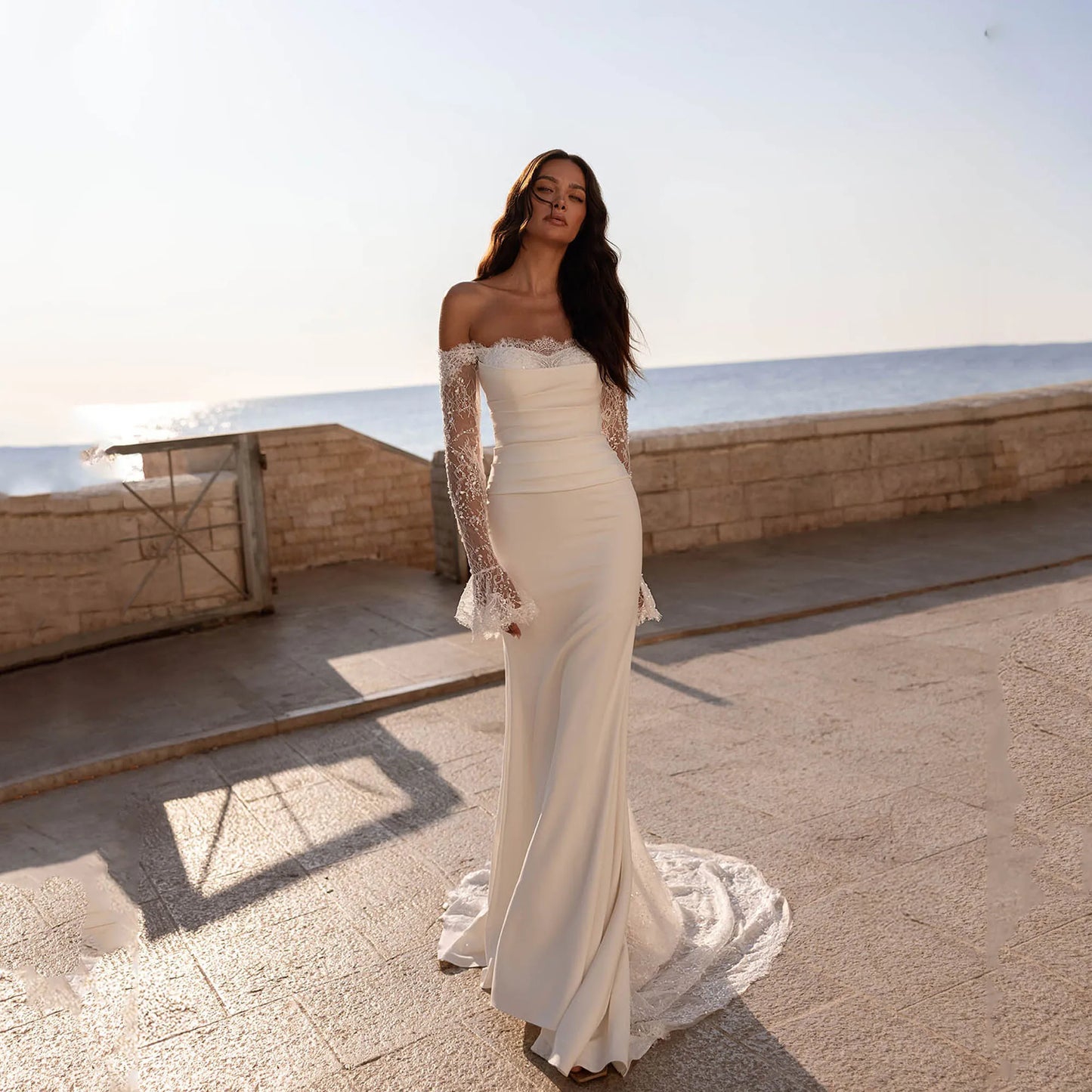 Wedding Dresses For Brides Off Shoulder Mermaid Strapless Long Sleeve vestido de novia estilo princesa Customized