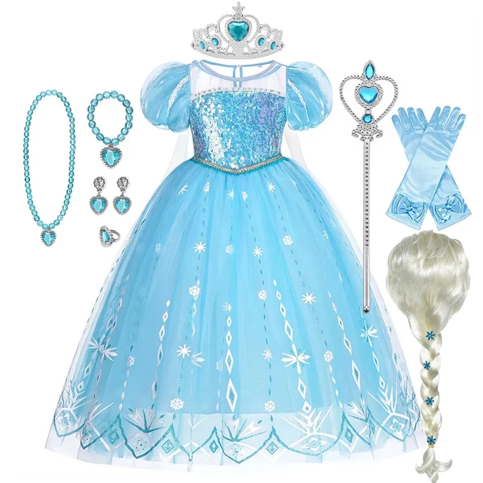 Elsa Kid Princess Halloween Cosplay Dress Fancy Costume Girl Snow Queen Princess Vestidos Party Children Clothes