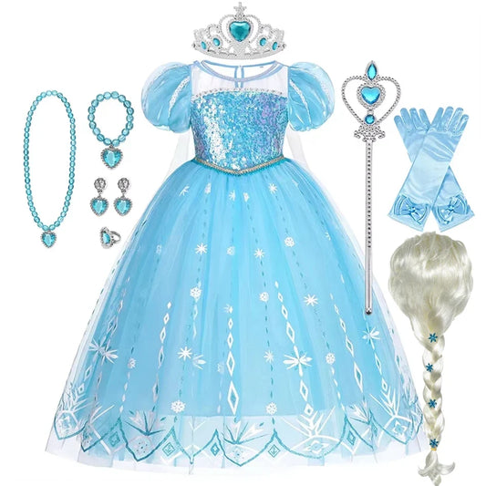 Elsa Kid Princess Halloween Cosplay Dress Fancy Costume Girl Snow Queen Princess Vestidos Party Children Clothes
