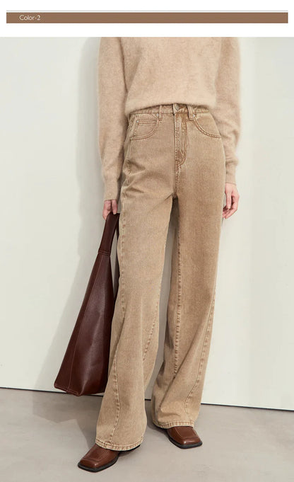 Minimalism Women's Jeans 2024 Autumn New Casual Cotton Denim Pants Retro Trendy Loose Straight Wide-leg Trousers 12443249