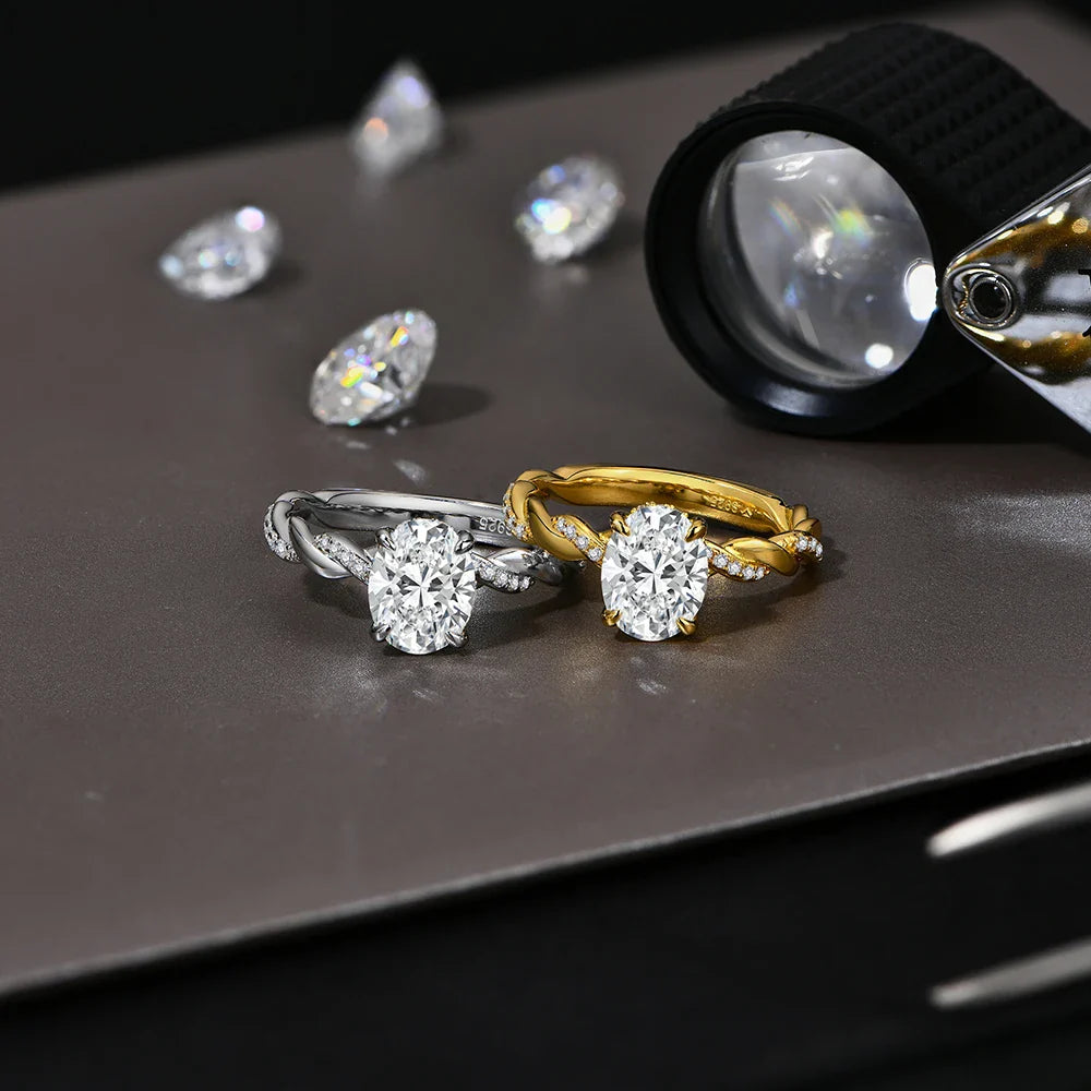 New 2CT Oval Cut Moissanite Ring S925 Silver 18K Gold Plated Cross Solitaire Rings for Women Engagement Wedding Jewelry